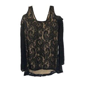 Women's Lace Cold-Shoulder Long-sleeved Sheer Top‎